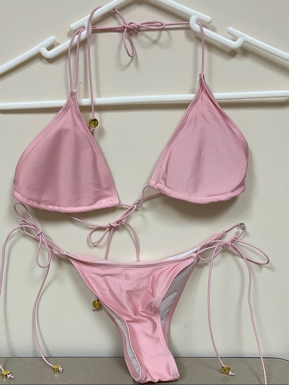 Pink Triangle String Bikini Set - Women Swim Scrunch back NIOP Medium